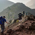 group hiking in the mountain